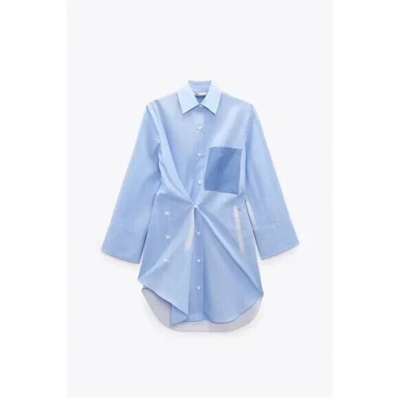 ZARA MULTIWAY PATCHWORK SHIRT DRESS BLUE/WHITE SIZE SMALL MINI STRIPE CLASSIC - Picture 3 of 16